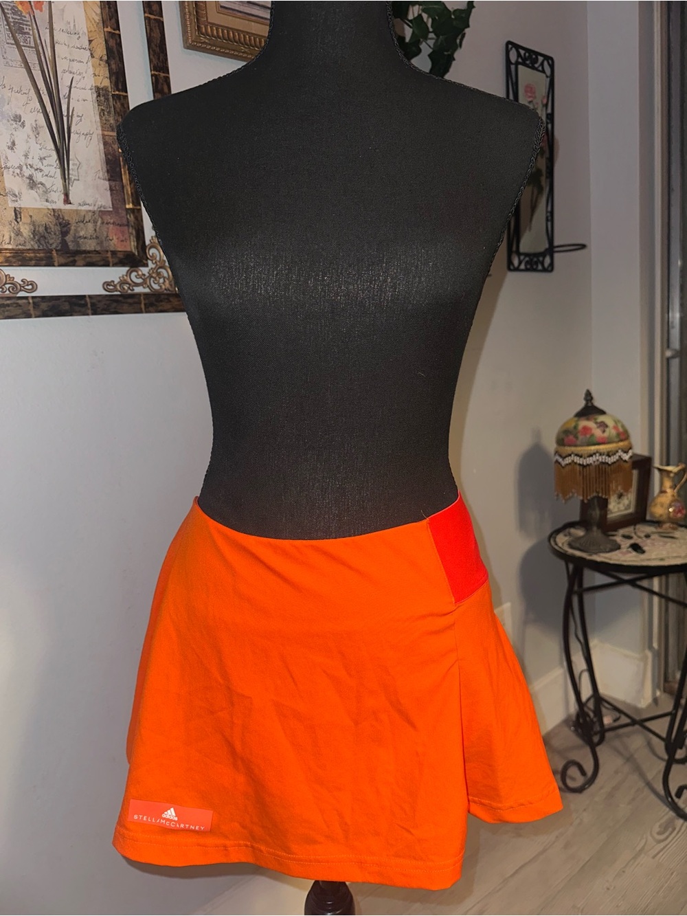 adidas by Stella McCartney Orange Athletic Skort Built in Shorts, Red Panel